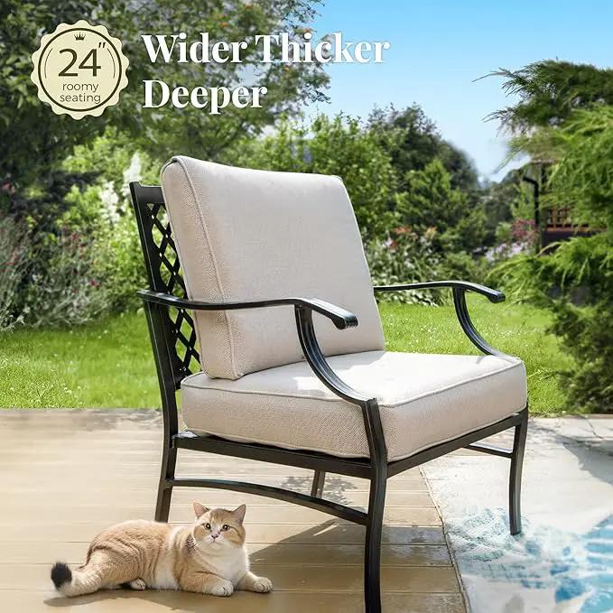 Patio Furniture Set with Fire Pit Table, 5 Pcs Metal Outdoor Conversation Set, 4 Single Chairs with 5.75" Extra Thick Cushion and 28" Fire Pit Table for Backyard Deck, Beige by GreenHaven Gardens