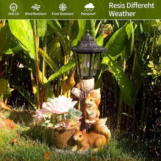 Solar Squirrels Outdoor Statues, Garden Sculptures with Flowerpot Decor & Solar Lantern for Yard Art Lawn Ornaments Porch Patio Balcony - Birthday Gifts for Women Mom by GreenHaven Gardens