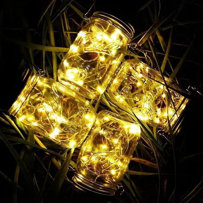 SmilingTown Solar Mason Jar String Light Lids 12 Pack 30 LED Fairy Firefly Inserts Lighting with 12 Hangers Waterproof for Outdoor Tree Patio Lawn Garden Decor, No Jars by GreenHaven Gardens
