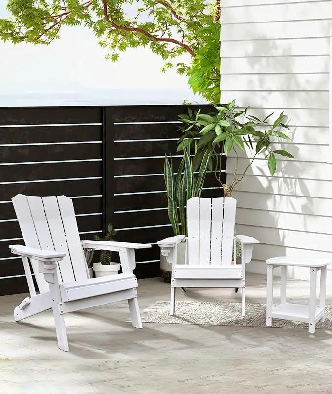 Adirondack Square Outdoor Side Table,2-Tier Storage Patio Side Table, HDPE End Tables for Backyard Pool Porch Garden Lawn(White) by GreenHaven Gardens