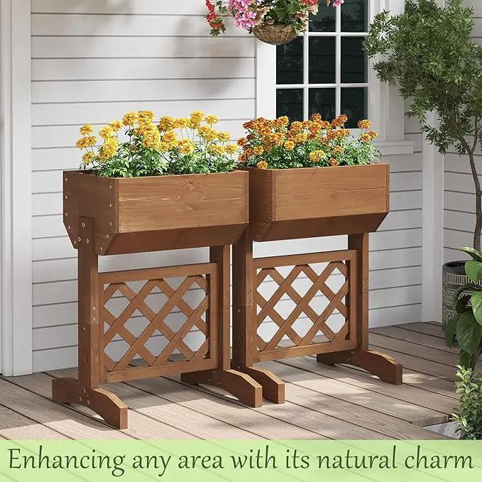 Raised Garden Bed, Standing Vertical Horticulture Planter Box for Backyard, Patio, Balcony, Planter for Flowers Herbs Vegetables for Indoor & Outdoo Decor with Trellis (Brown) by GreenHaven Gardens