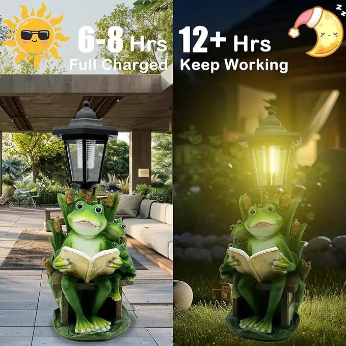 Frog Garden Statue with Solar Lantern - 16“ Outdoor Solar Lights Frog Figurine for Outside, Yard, Patio, Lawn Decor, Housewarming Gifts for Women, Mom by GreenHaven Gardens