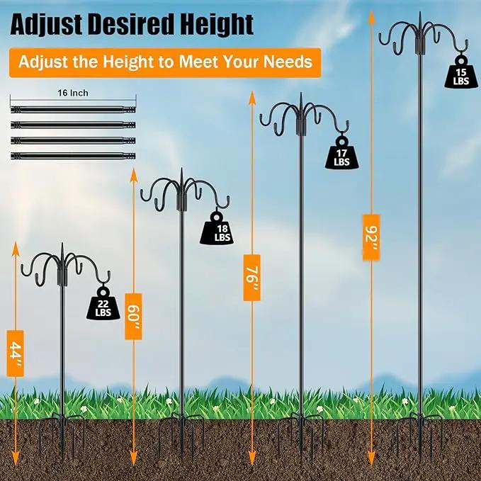 FEED GARDEN [Upgrade Version 92 Inch Four Shepherd Hooks for Outdoor,Bird Feeder Pole with 5 Prong Base, Adjustable Shepard Hooks for Hanging Plant, Solar Lanterns, Wind Chimes, 2 Pack by GreenHaven Gardens