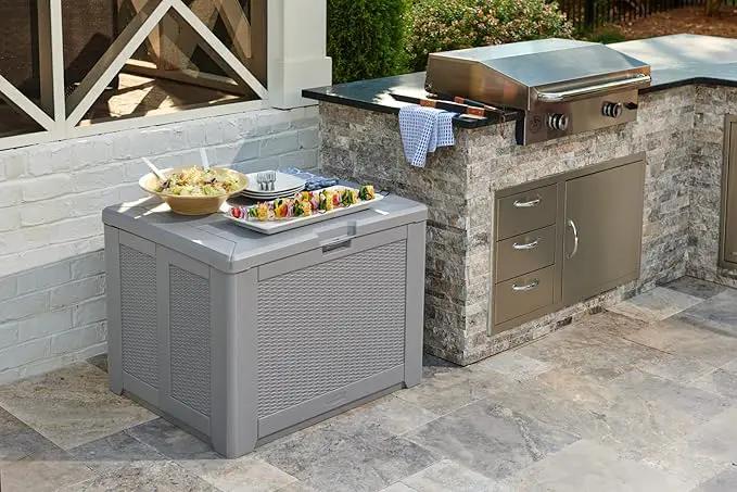 Rubbermaid Medium Resin Outdoor Storage Deck Box (74 Gal) Weather Resistant Gray Deck Organization for Home/Backyard/Pool Chemicals/Toys/Garden Tools/Porch/Patio Cushions by GreenHaven Gardens