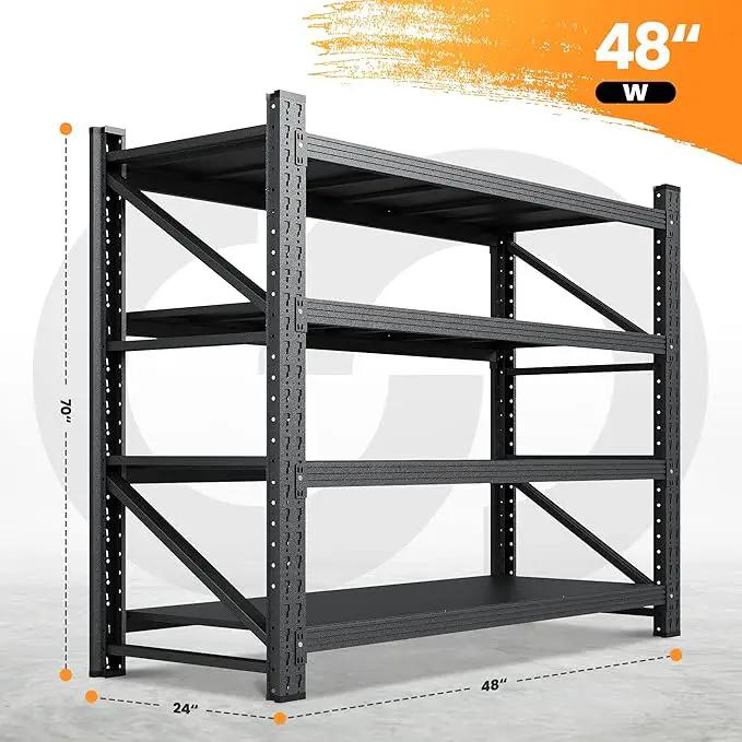 3000LBS Metal Storage Shelves, 48” W Heavy Duty Garage Shelving Units, 4 Tier Storage rack shelf, Steel Industrial Shelving , Adjustable Standing Shelf for Basement/Warehouse 48"W x 24"D x 70"H, Black by GreenHaven Gardens