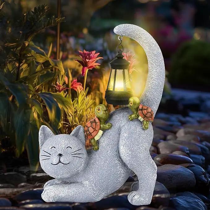 Solar Garden Decor Cat Figurine-Cat Outdoor Statue with Solar Lantern, Loving Turtle Garden Decor for Outside Patio,Porch,Yard, Backyard-Unique Housewarming Gifts for Mom Grandma Women by GreenHaven Gardens