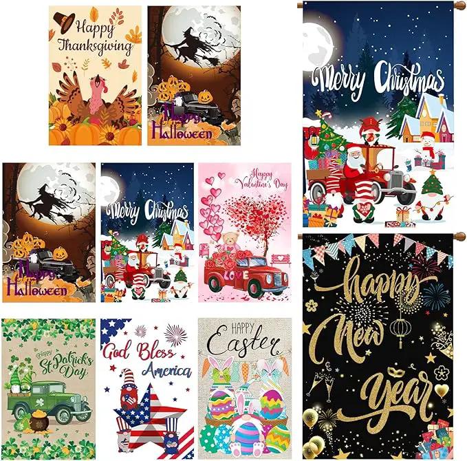 Moukeren 8 Pack 28 x 40 Inch Large Seasonal Garden Flags Decorative Holiday Flags Double Sided Polyester Festive for Outside Lawn Yard Outdoor Easter Independence Day Patriotic Decorations(Classic) by GreenHaven Gardens