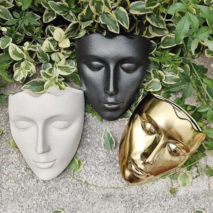 Face Vase,Ceramic Female Form Vase,Modern Sculpture Planter Pot,Human Face Dried Flower Shaped Vase,Wall Hanging Plant Pot for Home Decor Centerpieces, Office or Outdoor Hanging Decor Gold by GreenHaven Gardens