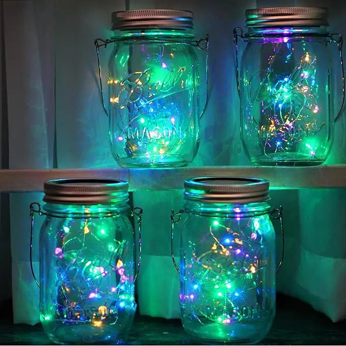 30 LED 10 Packs Solar Mason Jar Lights [Updated] Fairy Firefly Jar Lids String Lights with Hangers Waterproof Patio Yard Garden Wedding Party Decoration - Colorful (NO Jars) by GreenHaven Gardens