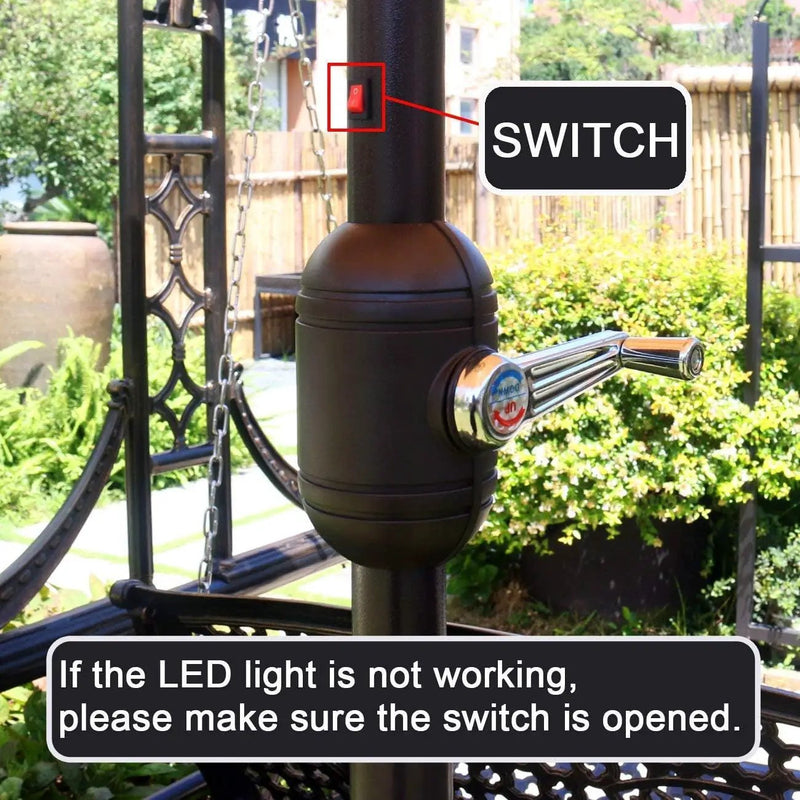 Sunnyglade 9' Solar LED Lighted Patio Umbrella with 8 Ribs/Tilt Adjustment and Crank Lift System (Light Tan) by GreenHaven Gardens