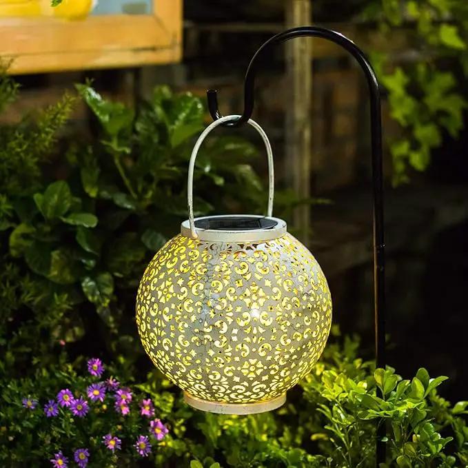 Outdoor Solar Big Lantern Waterproof Hanging Garden Decorative Metal Lights LED Table Lamp,Yard Patio Decor, Christmas Gifts for Mom (White,1Pack) by GreenHaven Gardens