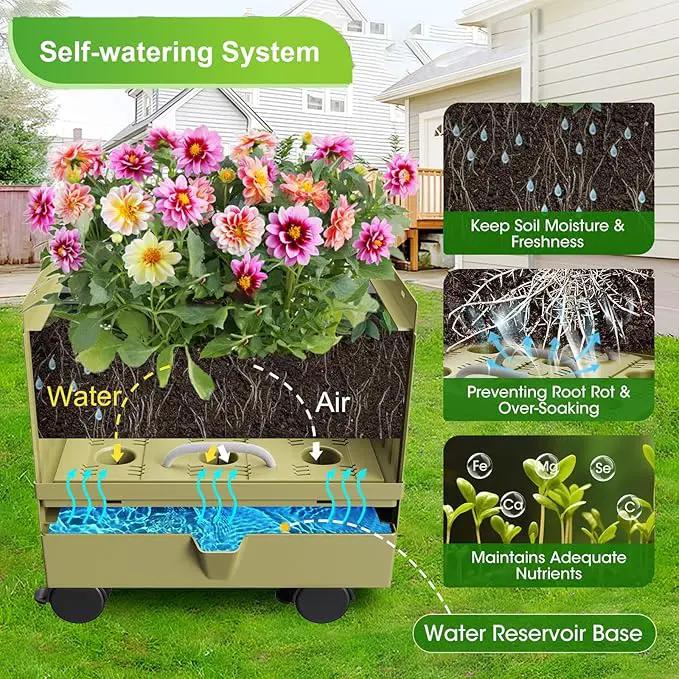 Raised Garden Bed Planter Box with Trellis, 71" Self-Watering Tomato Planter with Wheels for Climbing Vegetable and Plants, Tomato Cage Planters for Indoor Outdoor Patio Greenhouse Gardening (1Pack) by GreenHaven Gardens