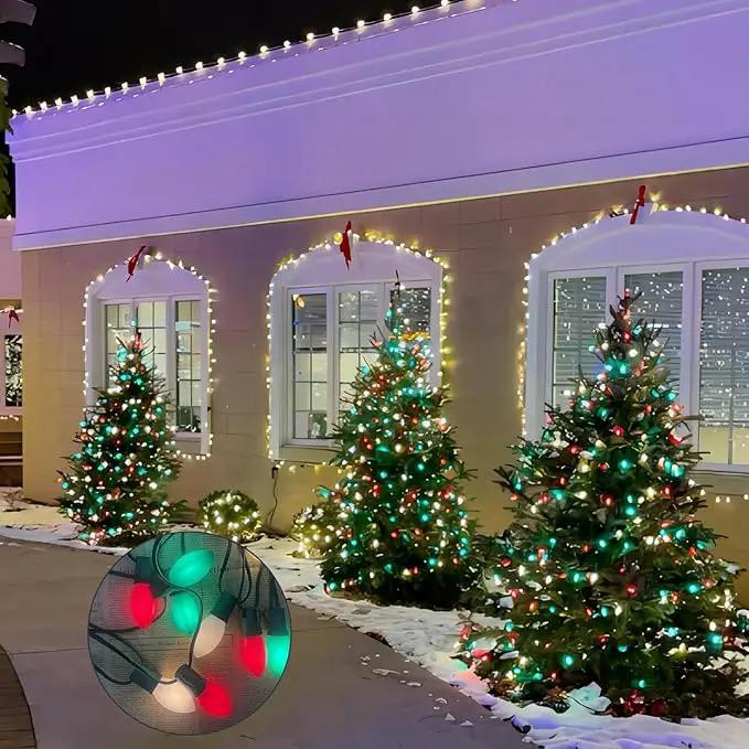 25Ft Red, White, and Green C9 Outdoor Christmas Lights with 26 Incandescent Bulbs (1 Spare), Extendable C9 Christmas String Lights for Tree, Roofline by GreenHaven Gardens