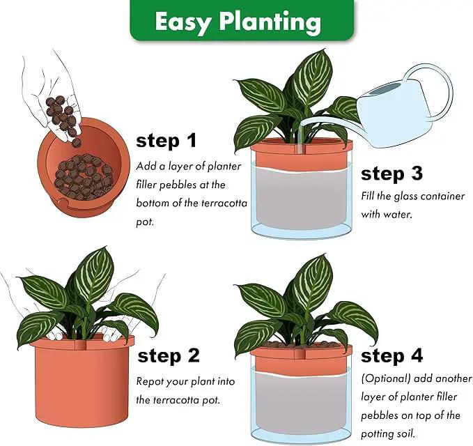 Phoenix Vine 8 Inch Self Watering Planter Pots, Design White Terracotta Pots for Plants, Indoor Cylinder Terra Cotta Pots with Glass Vase, Set of 1, 51-A-H-1 by GreenHaven Gardens