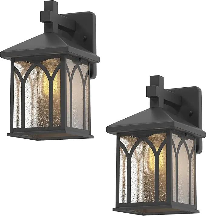 Inlight 11 4/5" High Black Finish and Seeded Glass Outdoor Wall Lantern (Set of 2), Bulb Not Included, IN-0603-1-BK by GreenHaven Gardens