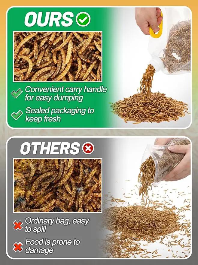 Mealworms Chicken Treats 3 Lbs with Handle Packing, High-Protein Promote Egg Production, Natural Chicken Feed for Laying Hens Wild Birds Ducks by GreenHaven Gardens