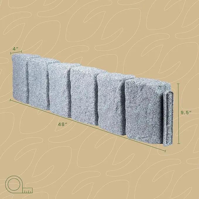 Beuta Landscape Edging | Garden Edging Border | Faux Stone Block XL for Lawn Edging, Flower Beds & Yard Edging – 1 Pack | Each Section Has 6 Blocks 48" L x 4" W x 9.5" H | 3 Spikes | Greystone by GreenHaven Gardens