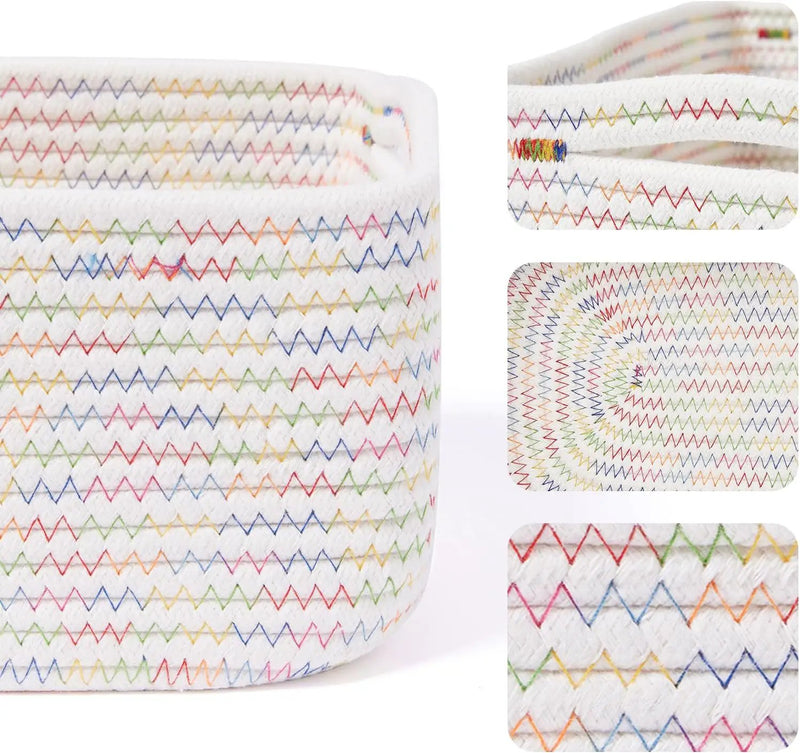 Small Storage Baskets for Organizing | Closet Organizer Bins | Shelf Toy Basket | Woven Rope Baskets | Cube Decorative Box | Shallow Basket | 13x8.5x5.1” | 4 Packs Rainbow by GreenHaven Gardens