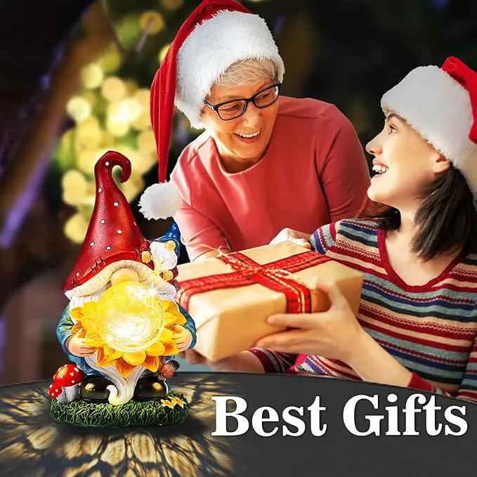 Solar Garden Decor Gnome Statues with Sunflower and Crackle Glass Globe Lights Gnome Outdoor Decorations for Garden Yard Patio Lawn, Unique Housewarming Gifts by GreenHaven Gardens