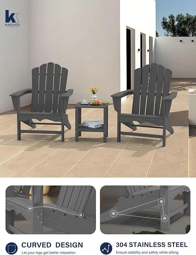 KINGYES HDPE Adirondack Chair Set of 8, Classic Oversize Adirondack Chair, Grey by GreenHaven Gardens