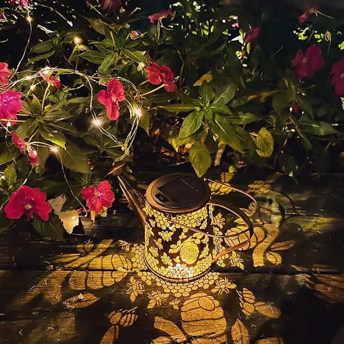 Solar Watering Can Outdoor Lights Garden Decor,Bee Hanging Lantern Waterproof Landscape Lights Outside Decoration for Yard Porch Patio Pathway Gardening Gifts(with 32 inch Shepherd Hook) by GreenHaven Gardens