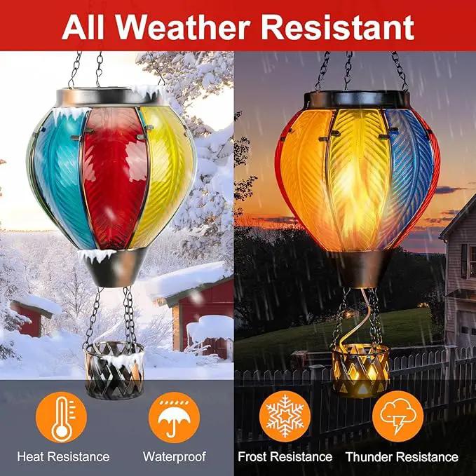 pearlstar Hot Air Balloon Solar Lantern with Flickering Flame Light Outdoor Solar Hanging Lights Waterproof for Garden Yard Farmhouse Patio Pathway Outside Decoration,Glass, Rainbow by GreenHaven Gardens