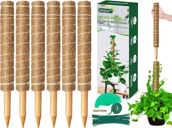 EAONE Moss Pole 126 Inch, 6 Pack 21" Monstera Plant Support for Climbing Potted Live Plants Indoor, Stackable Coco Coir Moss Sticks Monstera Stakes for Pothos Philodendron, with Garden Labels & Ties by GreenHaven Gardens