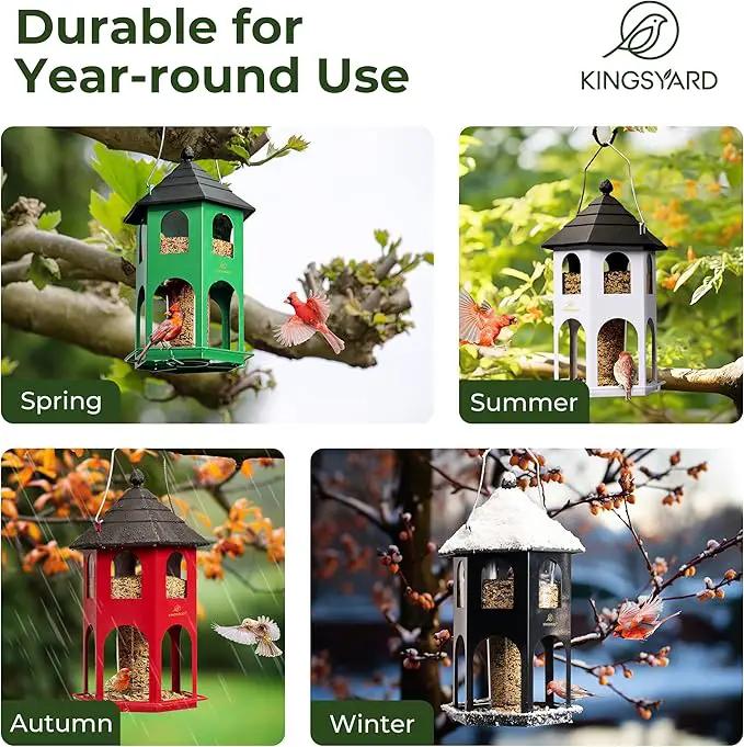 Kingsyard Metal Bird Feeder for Outdoor Hanging, Wild Bird Feeders with Circular Perch, Easy to Clean & Refill, 4 lbs Large Seed Capacity, White by GreenHaven Gardens