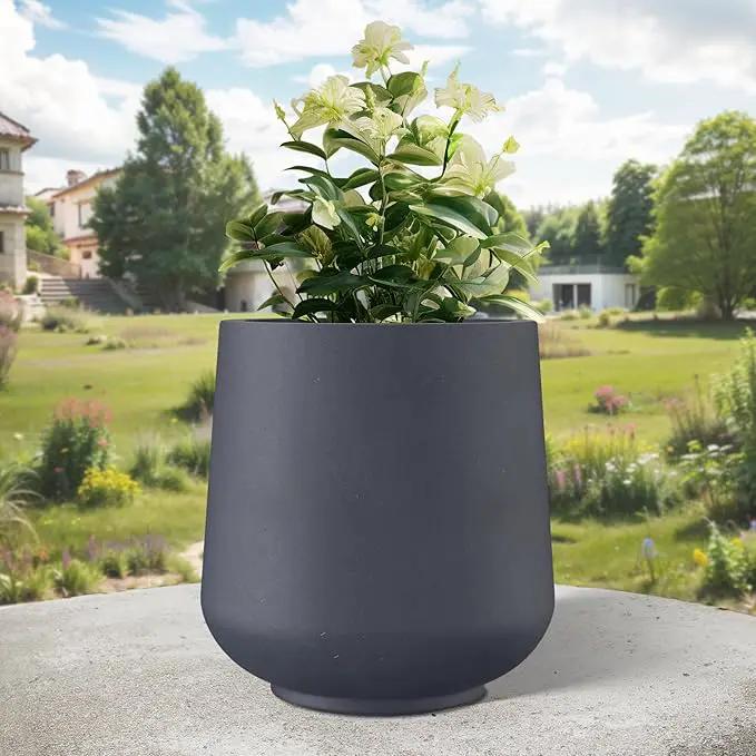 Kante 15.3" Dia Round Concrete Planter, Outdoor Indoor Large Plant Pots Containers with Drainage Hole and Rubber Plug for Home Garden Patio, Dark Gray by GreenHaven Gardens