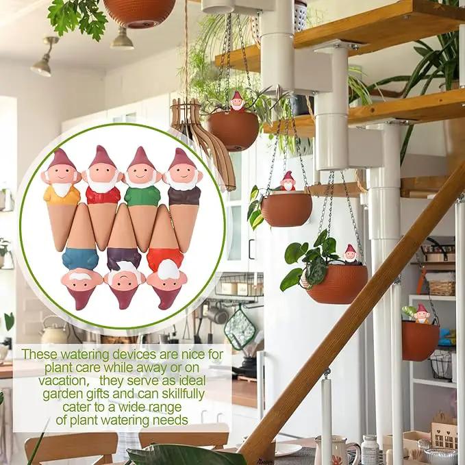 7 Pcs 3.4 Fl oz Terracotta Self Watering Spikes Cute Gnomes Auto Water Planter Insert Small Watering Globes Slow Vacation Waterer Devices Indoor Outdoor House Plant Accessories by GreenHaven Gardens
