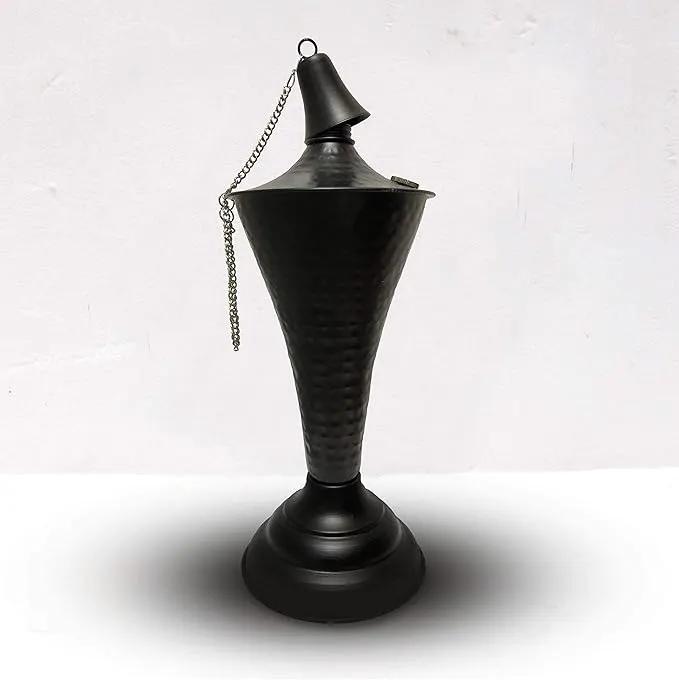 Set of 4, Oahu Premium Metal Outdoor Torches for Patio, Lawn and Garden - Tiki Style Metal Torch/w Snuffer, Fiberglass Wick & Large 16oz Oil Lamp - 53" Tall (Hammered Black) by GreenHaven Gardens