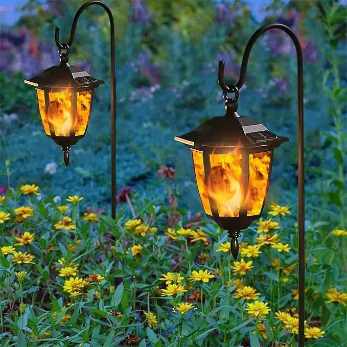 Dynaming 6 Pack Solar Flame Hanging Lights Outdoor, Solar Flickering Flame LED Garden Lanterns with 6 x 38 Inch Shepherd Hooks, Landscape Lighting Waterproof for Lawn Patio Yard Pathway Driveway by GreenHaven Gardens