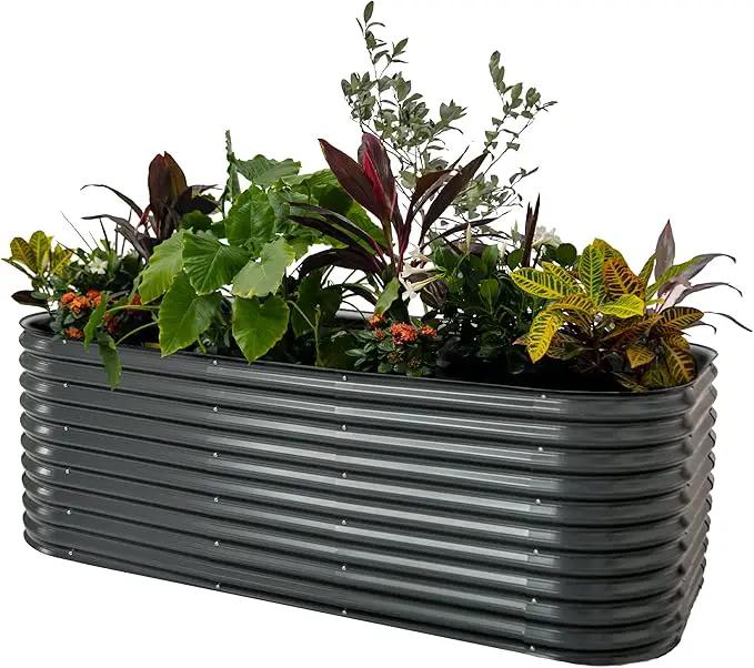 Vego garden 32" Extra Tall Raised Garden Bed Kits,10 in 1 Modular Raised Planter Box for Vegetables Flowers Fruits Oval Metal Raised Garden-Modern Gray by GreenHaven Gardens