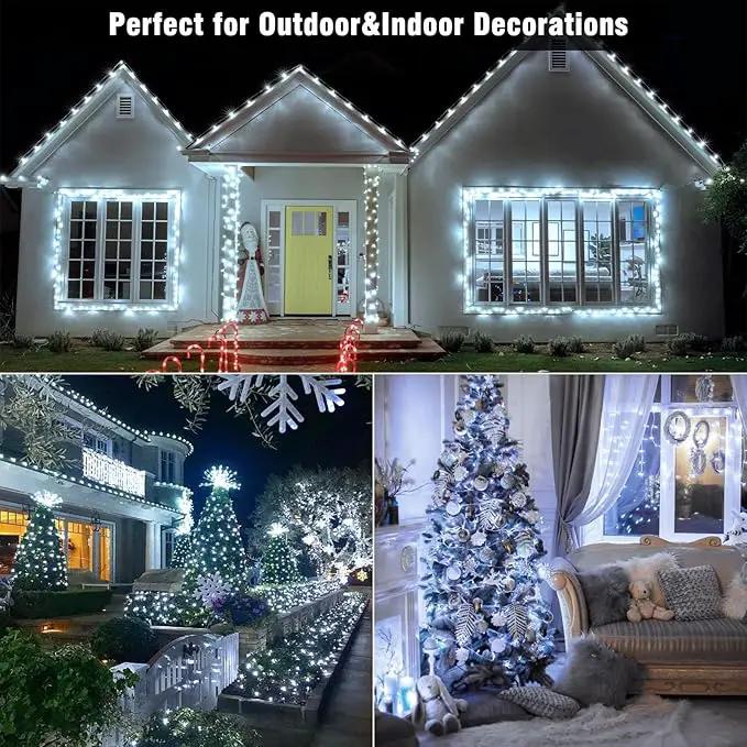 33ft 100 LED Christmas Lights Outdoor - 8 Modes Christmas String Lights Clear Wire with Time Memory, Waterproof Plug in Fairy String Lights for Indoor Outdoor Home Party Garden Decoration, Cool White by GreenHaven Gardens