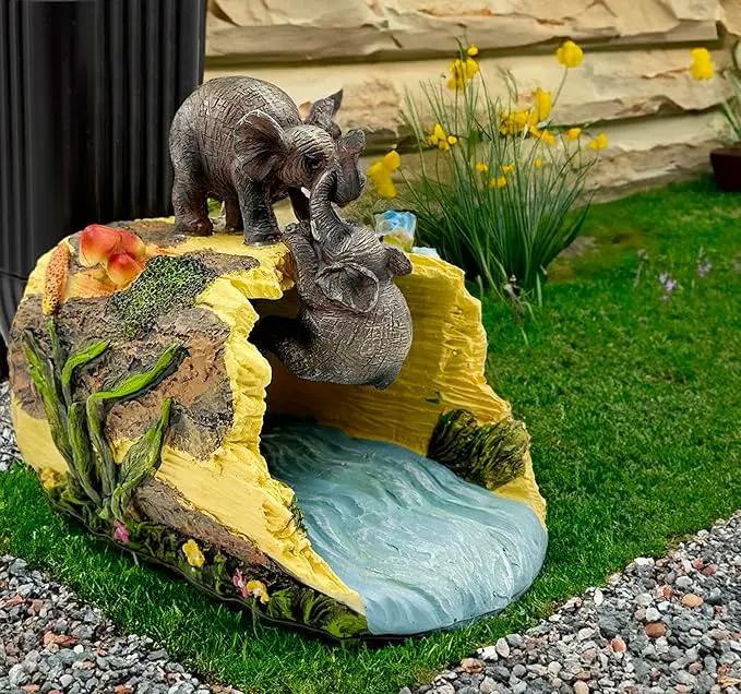 Teaeeno Twin Elephants Decor Gutter Downspout Extension Decorative,Animal Statue Outdoor Decor,3"×4" Rain Gutter Downspout Splash Block,Garden Splash Block Outdoor Sculpture,Rain Downspout Diverter by GreenHaven Gardens
