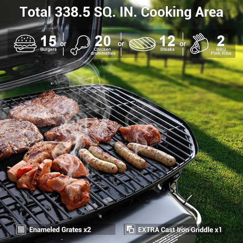 Brand-Man Propane Gas Grill, Portable Standup Grill with Folding Cart & Push-Button Ignition, Ideal for Camping, Tailgating, BBQ, Backyard, Patio & More by GreenHaven Gardens