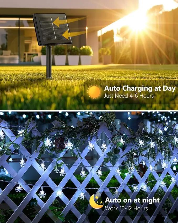 Brightown Solar Christmas Snowflake String Lights, 72FT 200 LED Outdoor Waterproof Fairy Lights with 8 Lighting Modes for Wedding, Party, Tree, Room, Garden, Patio, Yard, Home, Pure White by GreenHaven Gardens