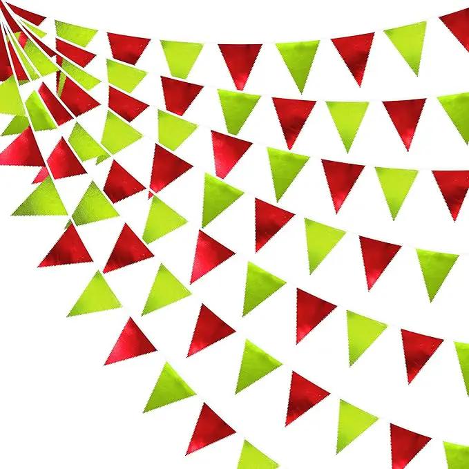 Red and Green Metallic Fabric Triangle Pennant Banner Flag Bunting Garland for Merry Grinchmas Birthday Baby Shower Bachelorette Xmas Holiday Christmas Holiday New Year Party Decorations Supplies by GreenHaven Gardens