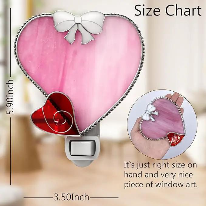 KY&BOSAM Plug in Pink Heart Night Light Stained Glass Nightlight Decorative Wall Night lights with On/Off Switch Come with 7 Watt Bulb Mother`s Christmas Valentine`s Holiday Spring & Winter Home Decor by GreenHaven Gardens