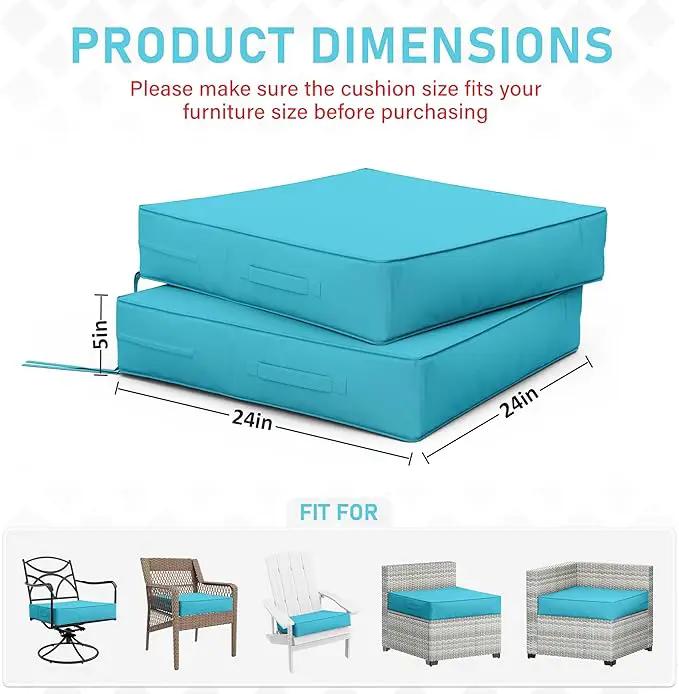 Patio Chair Cushions 24 X 24 X 5 Inch Waterproof Outdoor Seat Cushions for Patio Furniture, Outdoor Sofa Couch Pads with Ties & Handle, Set of 2, Lake Blue by GreenHaven Gardens