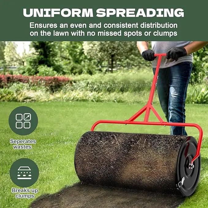 Compost Peat Moss Spreader for Lawn, 30 Inch Compost Roller Spreader with Adjustable T-Shaped Handle, Upgraded Side Clasps, Durable Lightweight Metal Roller, Lawn Garden Yard Care by GreenHaven Gardens