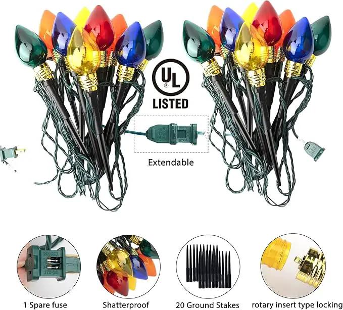 2 Pack C9 Christmas Pathway Lights - Outdoor Total 34.8 Ft, 20 Waterproof Connectable Walkway Lights for Yard, Ground, Sidewalk, Driveway Christmas Decorations by GreenHaven Gardens