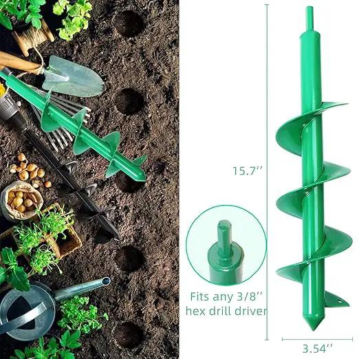 4 Pack Garden Ground Earth Spiral Drill Bit for 3/8" Hex Drive Drill, Auger Drill Bits for Bulbs Planting, Hole Digger Flowers,Bedding Digging Plant Rapid Planter Tool by GreenHaven Gardens