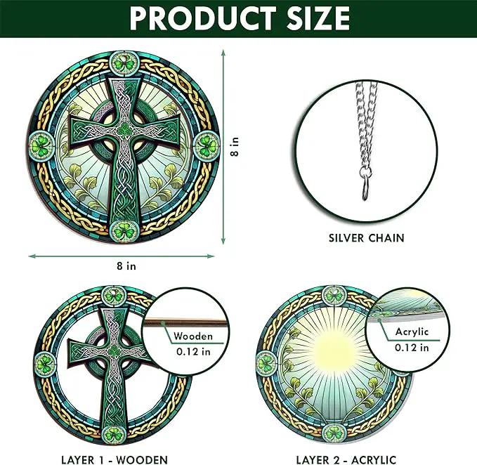 St Patricks Day Decorations - Irish Gifts for Men Women Friends Family, St Patricks Day Accessories, Celtic Cross Home Decor - Double Layered Hanging Suncatcher 8 in by GreenHaven Gardens