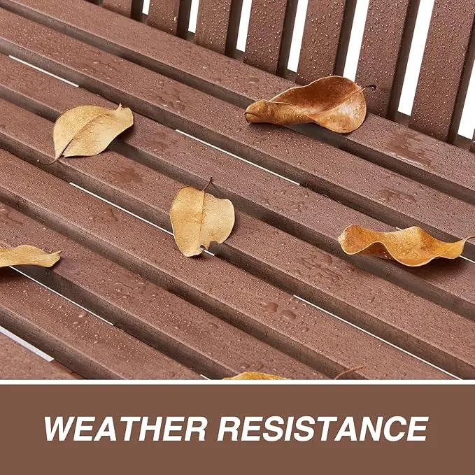 Psilvam Garden Bench, 2-Person Poly Lumber Patio Bench, All-Weather Outdoor Bench That Never Rot and Fade, Suit for Garden, Porch and Park(Brown) by GreenHaven Gardens