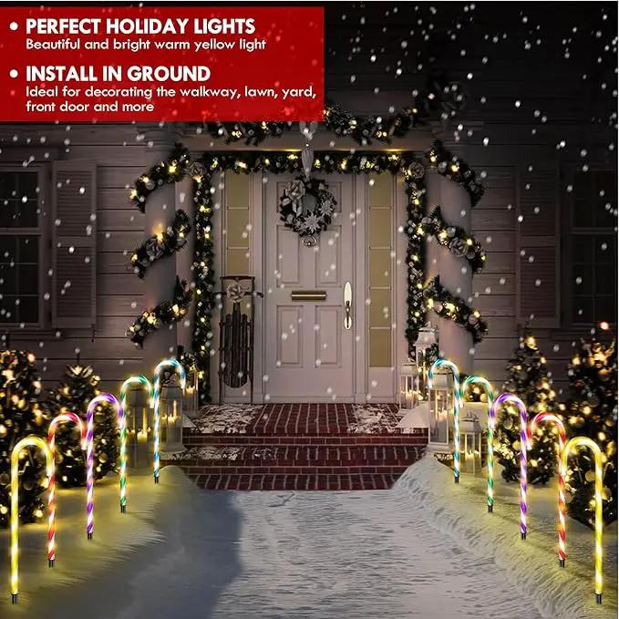 WeGuard 10PK Christmas Candy Cane Pathway Lights Outdoor Decorations 21" 8 Lighting Modes Flashing Waterproof Outdoor Lighted Christmas Decor for Garden Yard by GreenHaven Gardens