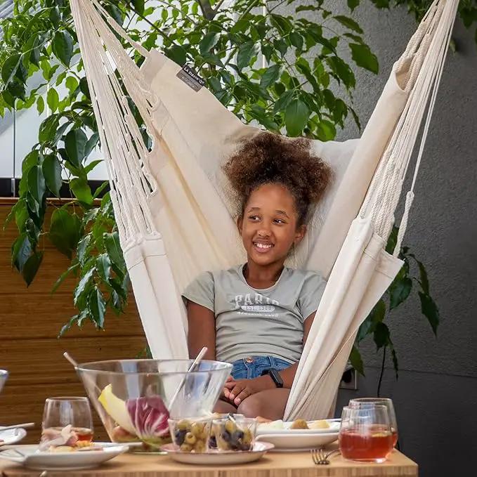 LA SIESTA® XL King Habana Cotton Hammock Chair Swing & Tree Mount Kit - Hammock Swing Chair w/Suspension Kit for Trees Beams & Posts - Indoor Outdoor Hanging Chair for Bedroom Patio - Latte by GreenHaven Gardens