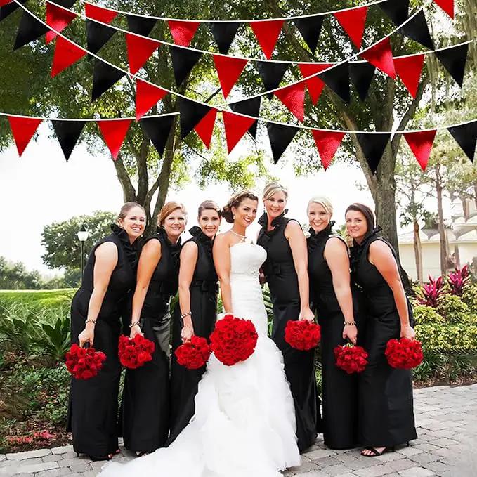 Red Black Party Decoration Metallic Fabric Triangle Pennant Banner Flag Bunting Garland for Graduation Halloween Birthday Wedding Bachelorette Anniversary Las Vegas Casino Poker Pirate Party Supplies by GreenHaven Gardens