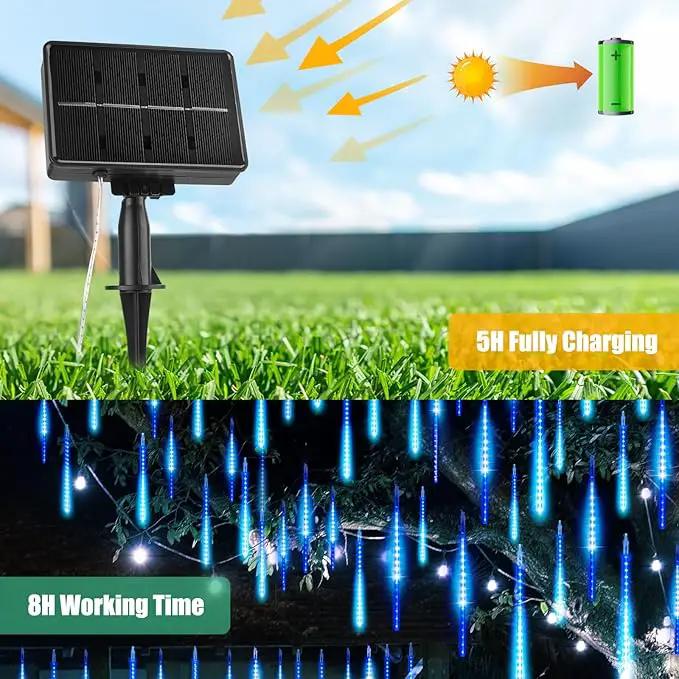 Meteor Shower Lights 20 Tubes 16 Inch 720 LED Solar Christmas Lights Outdoor Waterproof, Snow Cascading String Lights for Outside Christmas Halloween House Tree Decoration, Blue by GreenHaven Gardens