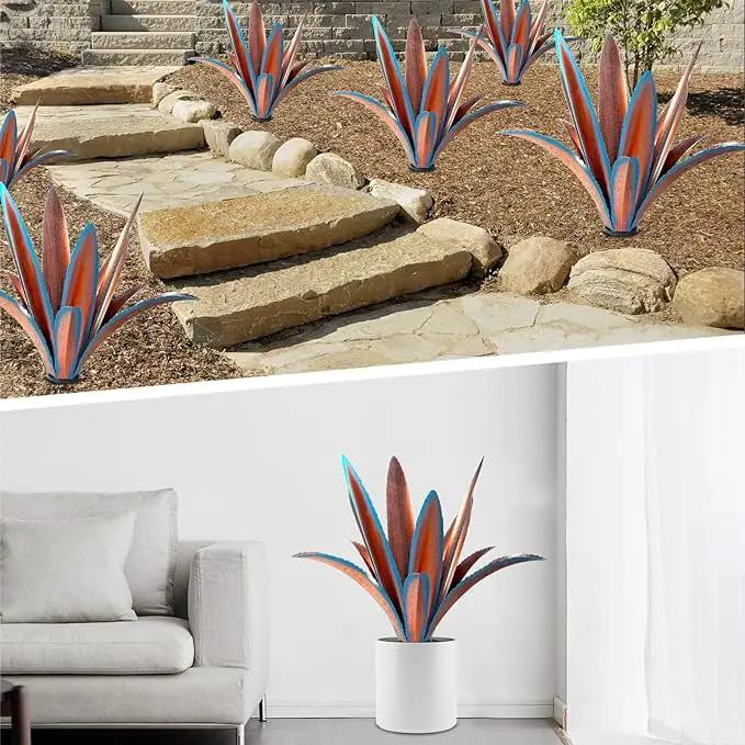 Enlarge thickened Wind Resistant Metal Agave Garden Art Metal Plant Country Garden Sculpture Statue Outdoor decoration Agave Metal Plant Courtyard Garden Lawn Ornament Gift (1, 12 Leaves blue) by GreenHaven Gardens